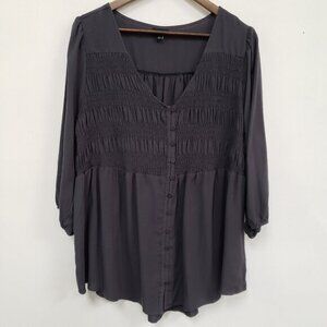 Torrid Womens Dark Cottagecore Smocked Babydoll Top Size 1X Gray Peasant Prairie